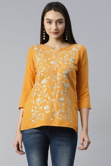 Jannat Kashmiri Mustard Yellow Kurti