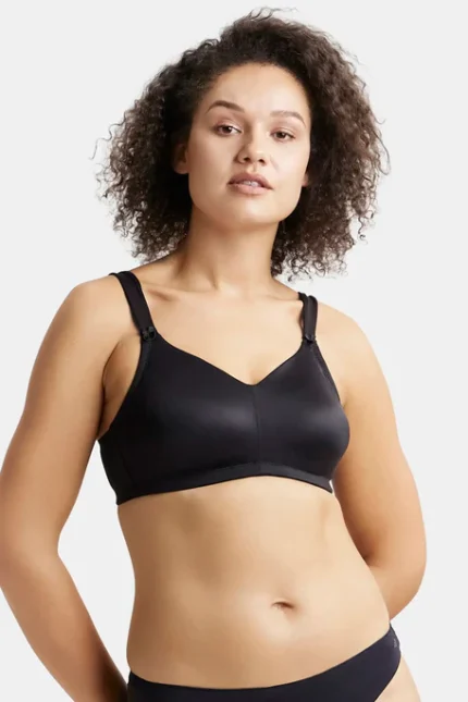Non Padded Black Soft Touch Microfiber Elastane Stretch Full Coverage Minimizer Bra