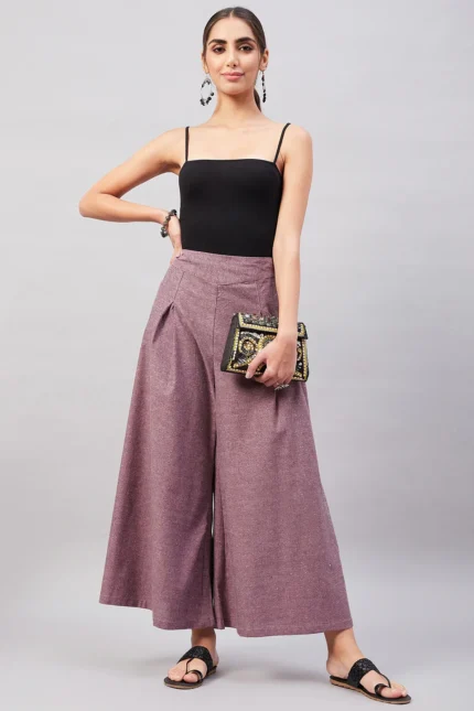 Purple Smart Casual Handloom Palazzo