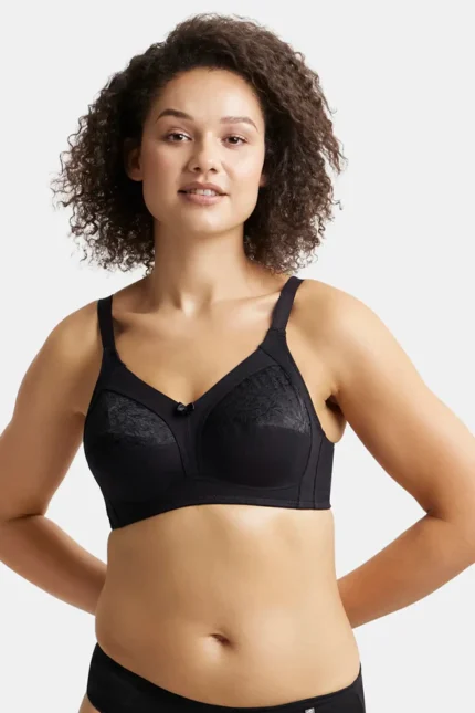 Black Wire free Non Padded Super Combed  Full Coverage Plus Size Bra with Lace Styling