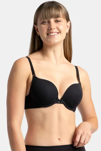 Black Padded Wired Super Combed Cotton Elastane Stretch Medium Coverage Pushup Bra