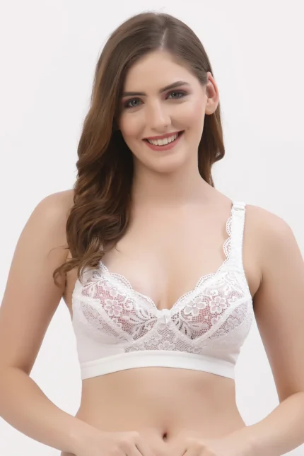 White Women's Bridal Lace Bra Full Coverage