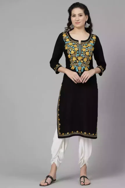 Black Kashmiri Chinarkari Kurti