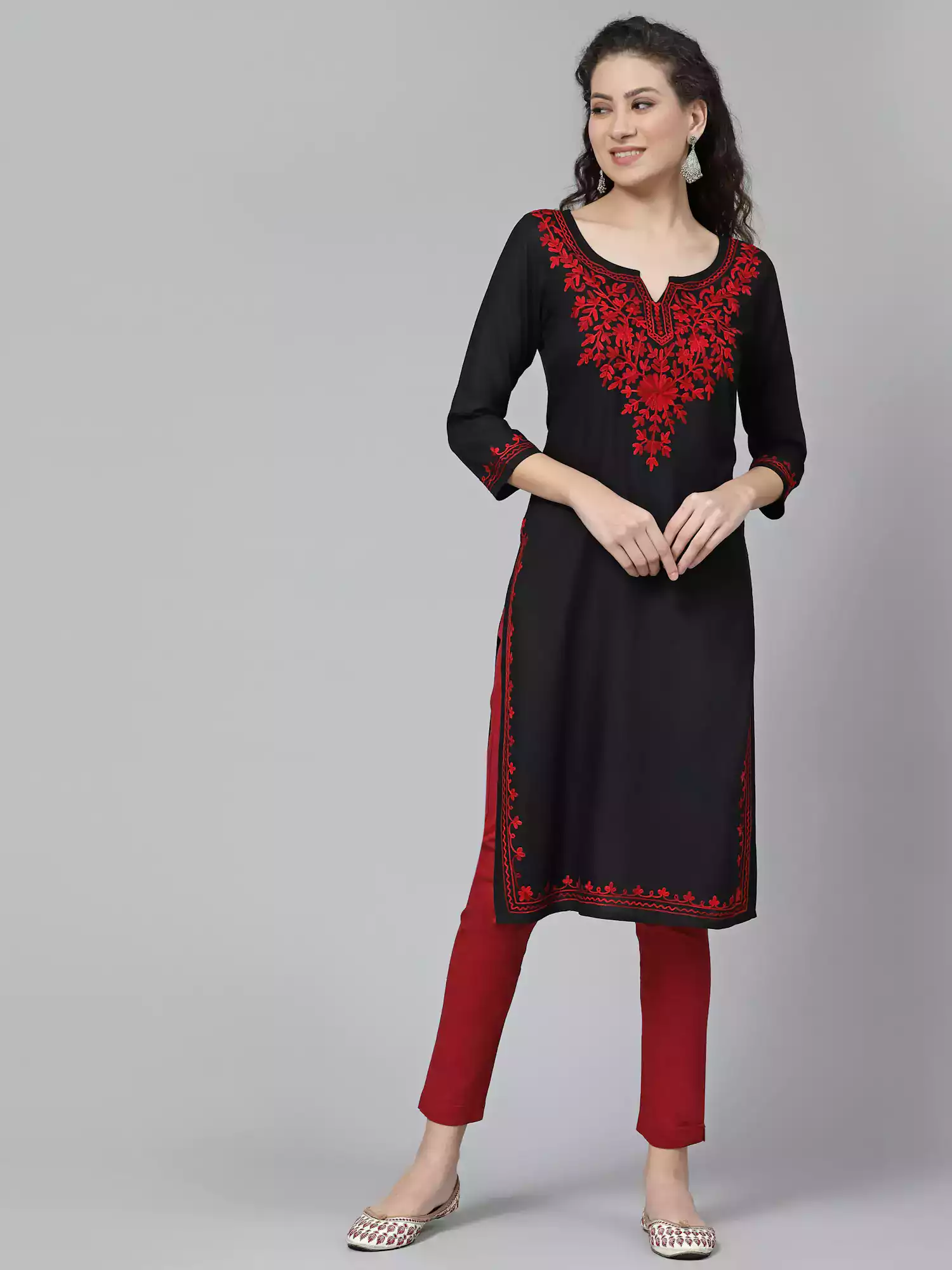 Black Kashmiri Embroidered Kurti