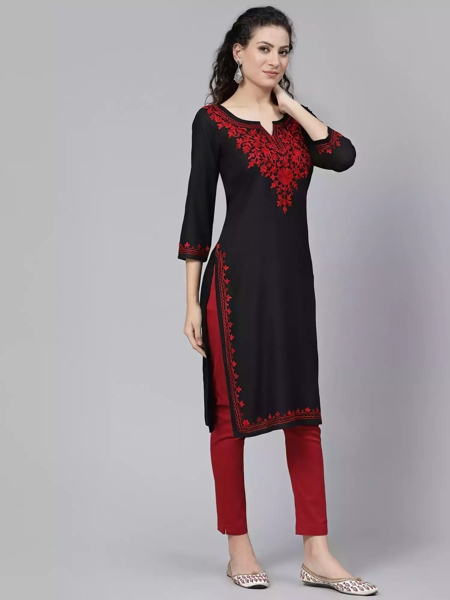 Black Kashmiri Embroidered Kurti - Image 3