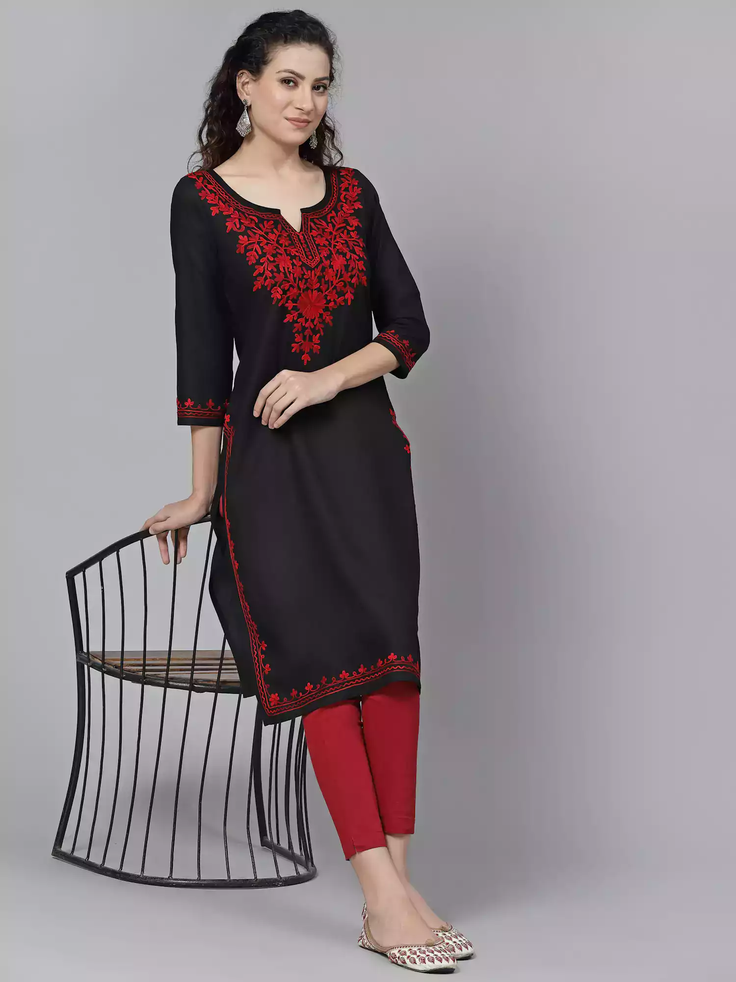 Black Kashmiri Embroidered Kurti - Image 6