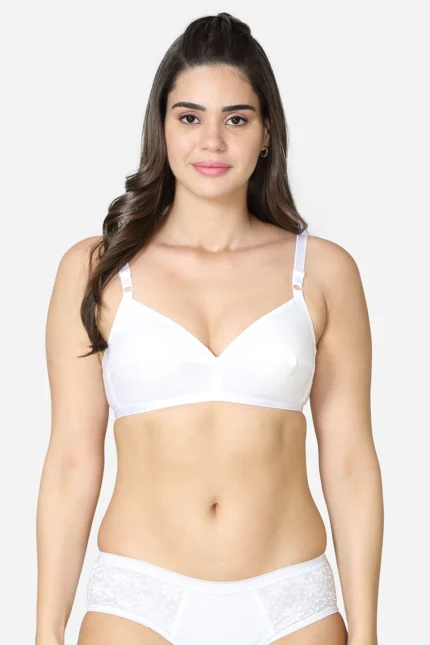 Single layered pointed seamed cup medium coverage bra