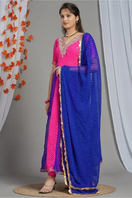 Leheriya Printed Georgette Dupatta in Royal Blue