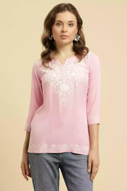 Light Pink Kashmiri Short Kurti