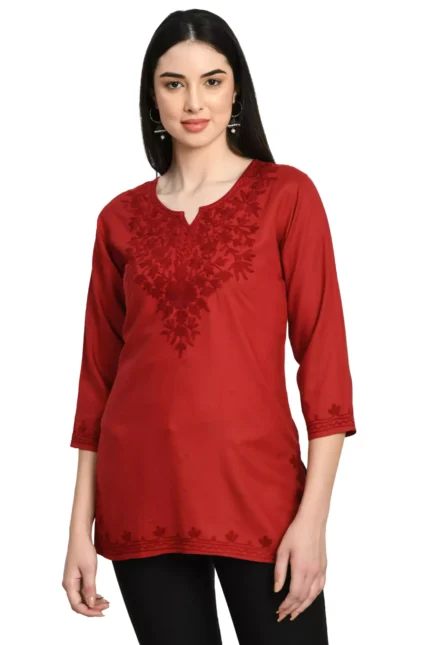 Red Self Aari Short
