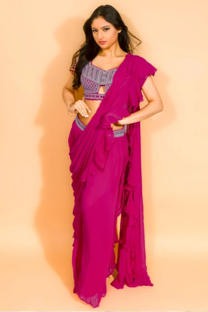 Libas Art Pink Embellished Silk Blend Palazzo Saree