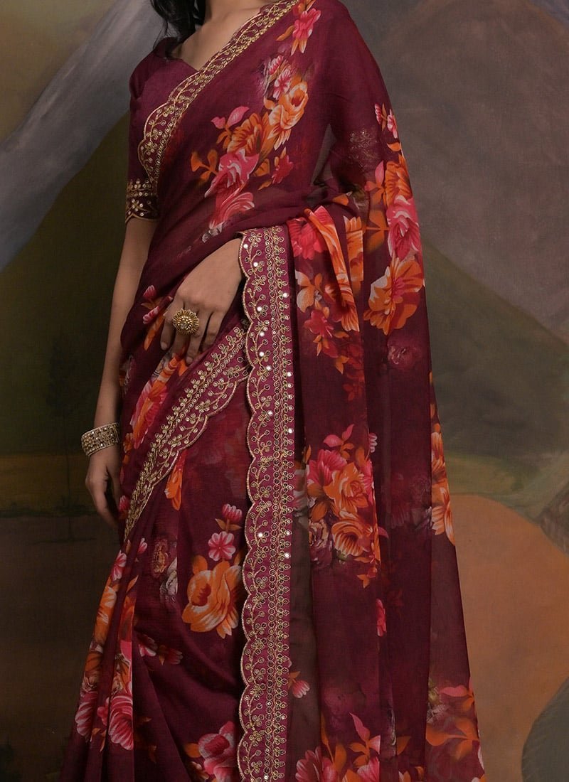 Shimmering Digital Print Gota With Sequins Saree Party Wear - Image 3